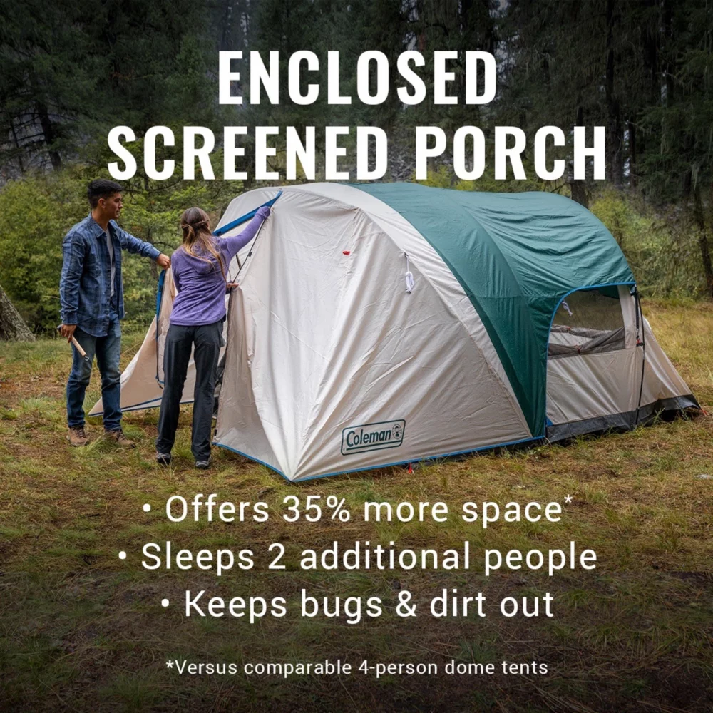 Coleman 4-Person Cabin Tent With Enclosed Weatherproof Screened Porch, Evergreen 4 Coleman 4-Person Cabin Tent With Enclosed Weatherproof Screened Porch, Evergreen - Image 2